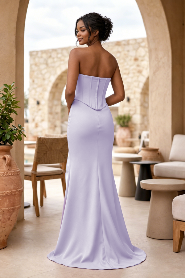 Sky Blue Strapless Sleeveless Mermaid Satin Long Prom Dresses