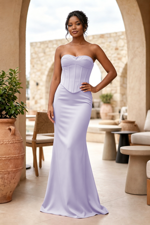 Sky Blue Strapless Sleeveless Mermaid Satin Long Prom Dresses