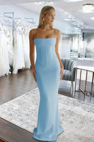 Aegir | Sky Blue - Strapless Sleeveless Mermaid Satin Long Prom Dresses - KissProm
