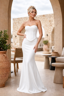 Sky Blue Strapless Sleeveless Mermaid Satin Long Prom Dresses