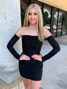 Aelred | Black - Bodycon Strapless Satin Homecoming Dresses With Beading