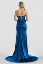 Aeth | Royal Blue Strapless Lace Mermaid Long Prom Dresses With Slit - KissProm