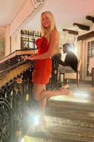 Aibyl | Red - Strapless Satin Short Homecoming Dresses With Flower Bow - KissProm