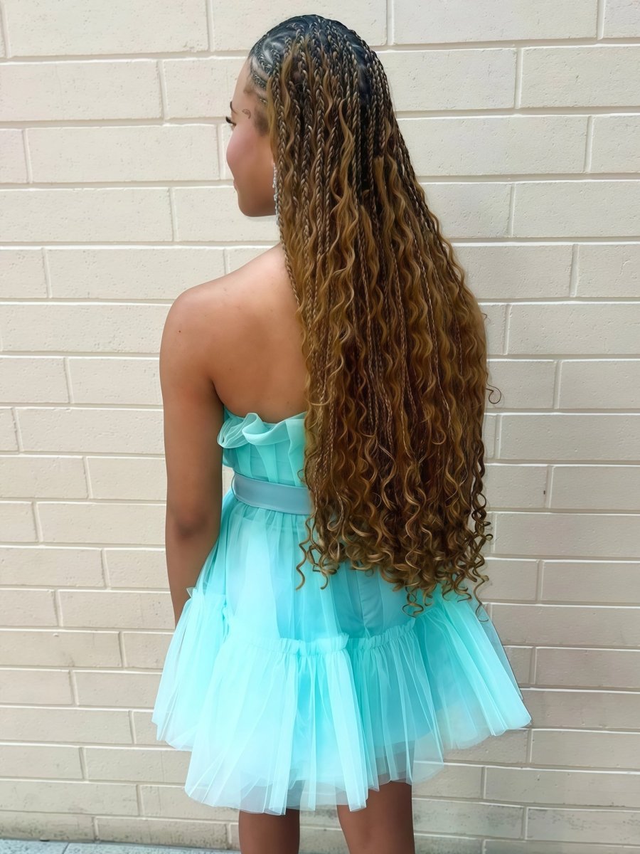 Aicha | Turquoise - Strapless A-Line Ruffles Tulle Homecoming Dress