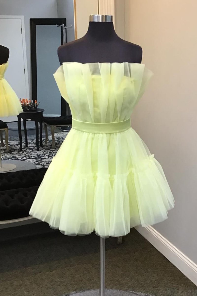 Aicha | Yellow - Strapless A-Line Ruffles Tulle Homecoming Dress