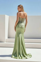 KissProm-Ailidh Sage Strapless Mermaid Satin Beaded Long Prom Dresses With Slit