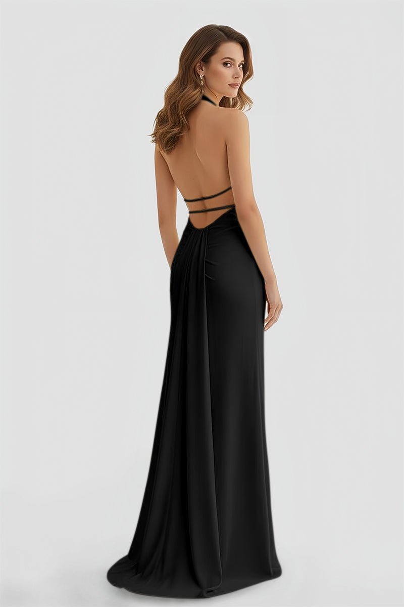 Alaric | Mermaid Deep V Neck Yellow Satin Long Prom Dresses with Slit - KissProm