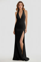 Alaric | Mermaid Deep V Neck Yellow Satin Long Prom Dresses with Slit - KissProm