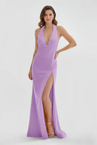 Alaric | Mermaid Deep V Neck Yellow Satin Long Prom Dresses with Slit - KissProm