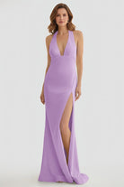 Alaric | Mermaid Deep V Neck Yellow Satin Long Prom Dresses with Slit - KissProm