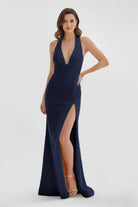 Alaric | Mermaid Deep V Neck Yellow Satin Long Prom Dresses with Slit - KissProm