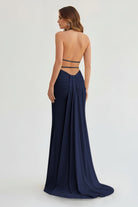 Alaric | Mermaid Deep V Neck Yellow Satin Long Prom Dresses with Slit - KissProm