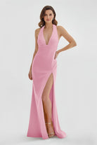 Alaric | Mermaid Deep V Neck Yellow Satin Long Prom Dresses with Slit - KissProm