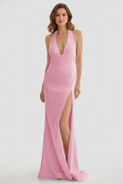 Alaric | Mermaid Deep V Neck Yellow Satin Long Prom Dresses with Slit - KissProm