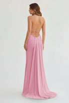 Alaric | Mermaid Deep V Neck Yellow Satin Long Prom Dresses with Slit - KissProm