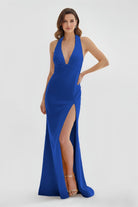 Alaric | Mermaid Deep V Neck Yellow Satin Long Prom Dresses with Slit - KissProm