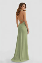 Alaric | Mermaid Deep V Neck Yellow Satin Long Prom Dresses with Slit - KissProm