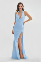 Alaric | Mermaid Deep V Neck Yellow Satin Long Prom Dresses with Slit - KissProm