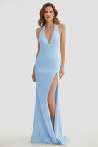 Alaric | Mermaid Deep V Neck Yellow Satin Long Prom Dresses with Slit - KissProm