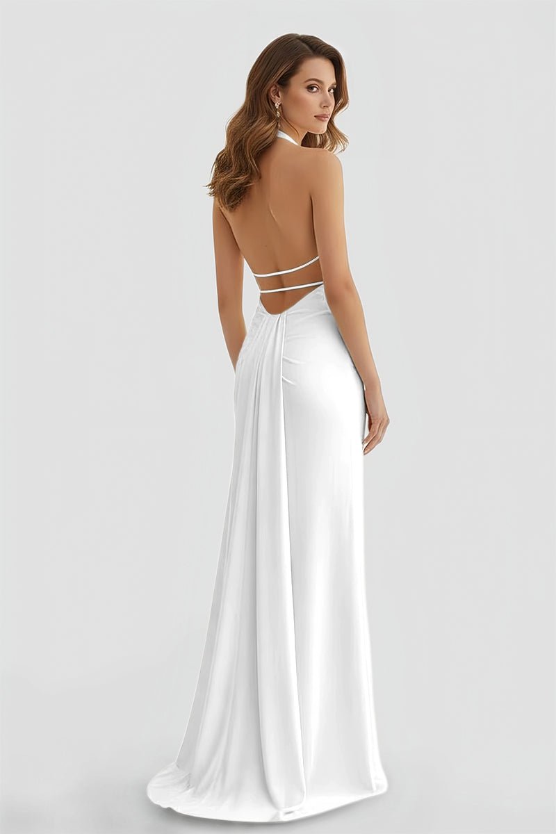 Alaric | Mermaid Deep V Neck Yellow Satin Long Prom Dresses with Slit - KissProm