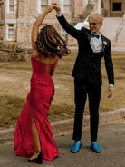 Alexia | Blue Satin Mermaid Long Formal Dress with Slit