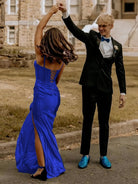 Alexia | Blue Satin Mermaid Long Formal Dress with Slit