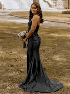 Alexia | Blue Satin Mermaid Long Formal Dress with Slit