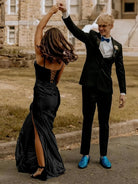 Alexia | Blue Satin Mermaid Long Formal Dress with Slit