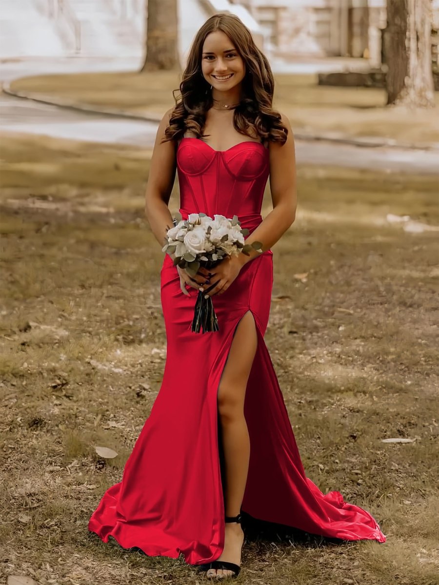 Alexia | Blue Satin Mermaid Long Formal Dress with Slit