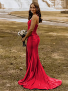 Alexia | Blue Satin Mermaid Long Formal Dress with Slit