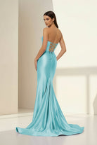 Alirae | Lavender - Strapless Mermaid Satin Pleated Long Formal Prom Dresses With Slit - KissProm