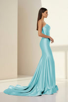 Alirae | Lavender - Strapless Mermaid Satin Pleated Long Formal Prom Dresses With Slit - KissProm