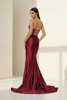 Alirae | Lavender - Strapless Mermaid Satin Pleated Long Formal Prom Dresses With Slit - KissProm