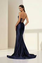 Alirae | Lavender - Strapless Mermaid Satin Pleated Long Formal Prom Dresses With Slit - KissProm