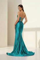 Alirae | Lavender - Strapless Mermaid Satin Pleated Long Formal Prom Dresses With Slit - KissProm