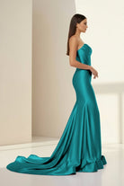 Alirae | Lavender - Strapless Mermaid Satin Pleated Long Formal Prom Dresses With Slit - KissProm