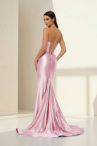Alirae | Lavender - Strapless Mermaid Satin Pleated Long Formal Prom Dresses With Slit - KissProm
