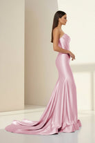 Alirae | Lavender - Strapless Mermaid Satin Pleated Long Formal Prom Dresses With Slit - KissProm