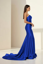 Alirae | Lavender - Strapless Mermaid Satin Pleated Long Formal Prom Dresses With Slit - KissProm