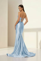 Alirae | Lavender - Strapless Mermaid Satin Pleated Long Formal Prom Dresses With Slit - KissProm