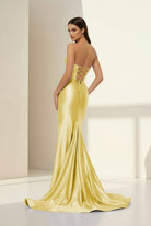 Alirae | Lavender - Strapless Mermaid Satin Pleated Long Formal Prom Dresses With Slit - KissProm