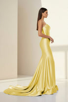 Alirae | Lavender - Strapless Mermaid Satin Pleated Long Formal Prom Dresses With Slit - KissProm