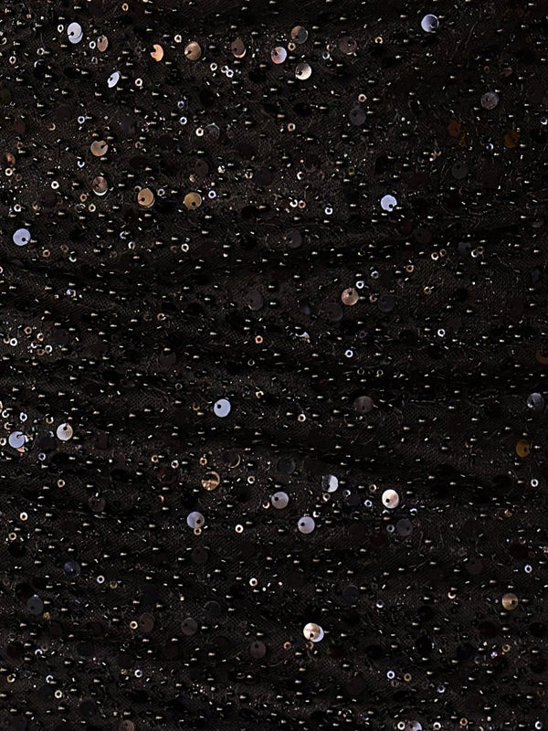 Alithia | Black - Sheath V Neck Sequined Homecoming Dresses with Puffed Sleeves