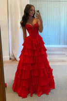 KissProm-Allinia Red Sweetheart A Line Chiffon Ruffled Long Formal Prom Dresses With Beading