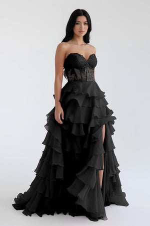 Royal Blue Chiffon Sweetheart Ruffle Tiered Long Prom Dress – Prom Dress by Kissprom | Available at KissProm