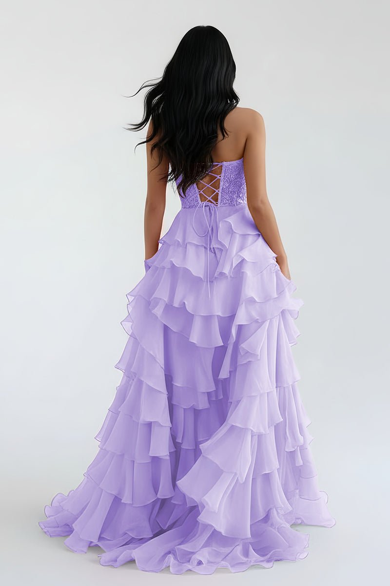 Alondra | Royal Blue Chiffon Sweetheart Ruffle Tiered Long Prom Dress - KissProm