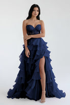 Alondra | Royal Blue Chiffon Sweetheart Ruffle Tiered Long Prom Dress - KissProm