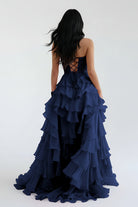 Alondra | Royal Blue Chiffon Sweetheart Ruffle Tiered Long Prom Dress - KissProm