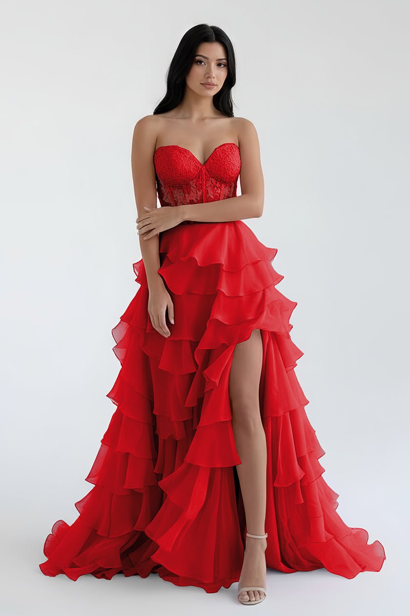 Alondra | Royal Blue Chiffon Sweetheart Ruffle Tiered Long Prom Dress - KissProm