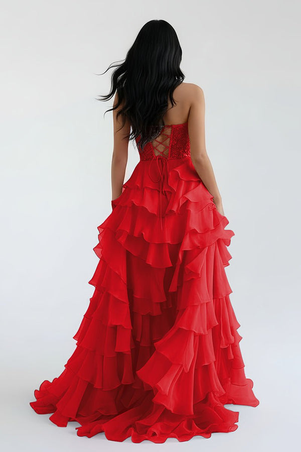 Royal Blue Chiffon Sweetheart Ruffle Tiered Long Prom Dress – Prom Dress by Kissprom | Available at KissProm